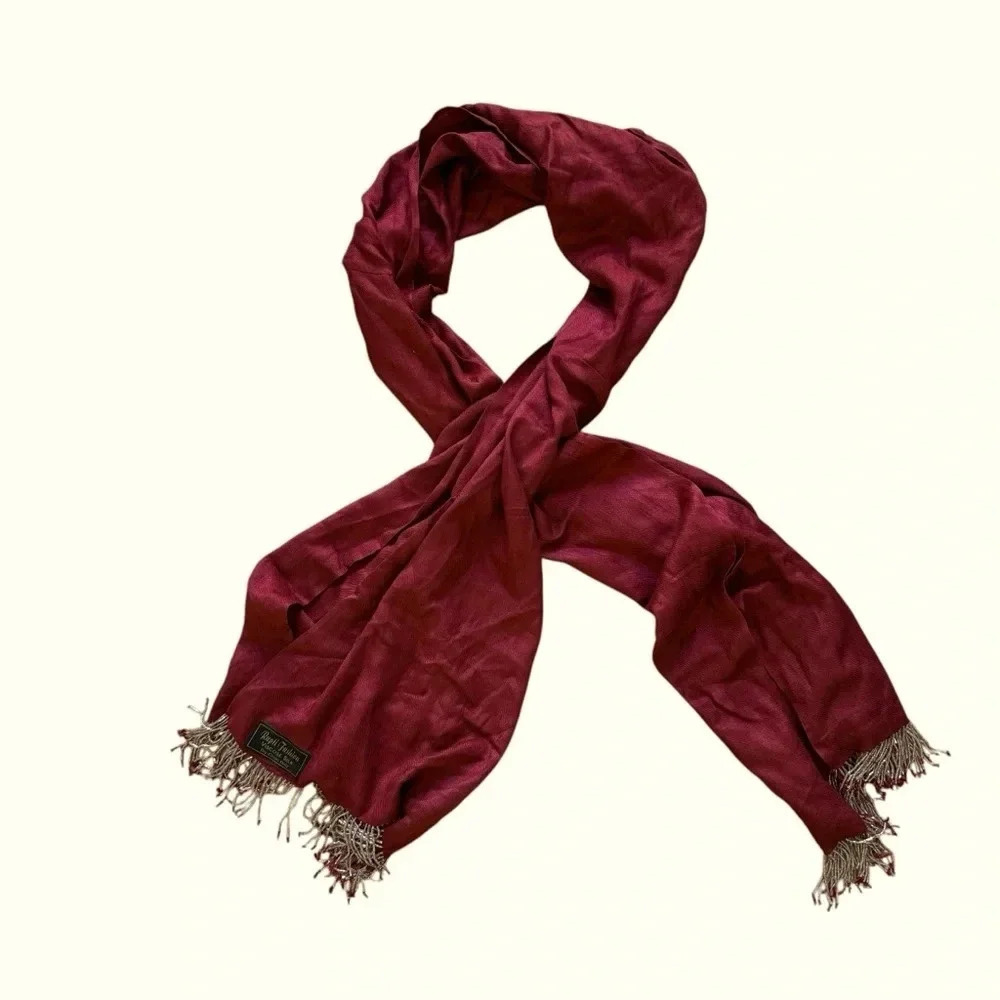 Rapti Fashion Burgundy Red Scarf Beaded Fringe Viscose Silk